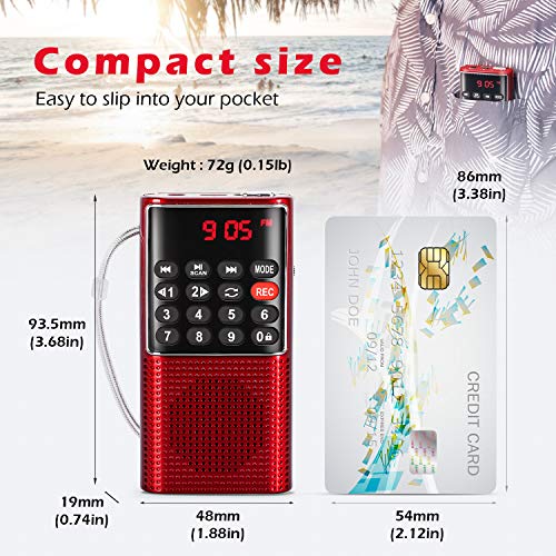 PRUNUS J-328 Mini Portable Pocket FM(NO AM) Radio Micro SD Card MP3 Player with Voice/FM Recording, Lock Button, Rechargeable Battery Operated(Red) - Image 5