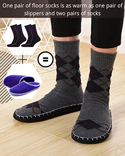 Vihir Men's Slipper Socks With Suede Non Slip Sole -Winter Knitted Home Warm Floor Indoor Stocking House - Image 3