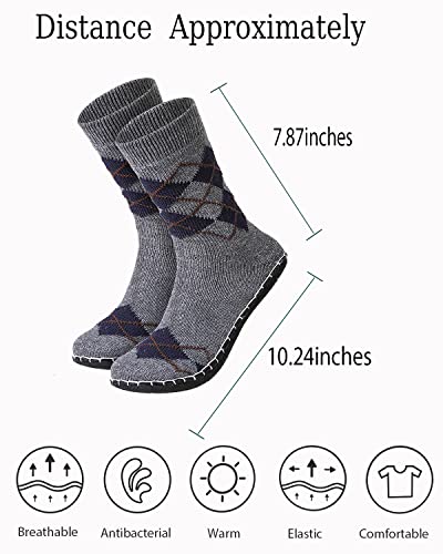 Vihir Men's Slipper Socks With Suede Non Slip Sole -Winter Knitted Home Warm Floor Indoor Stocking House - Image 2