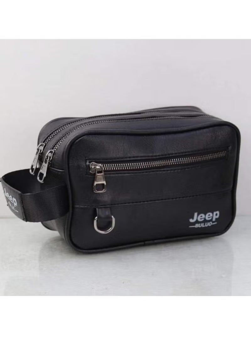 Jeep Buluo Men's Casual Leather Handbag High Capacity Cell Phone and Accessories Black - Image 2