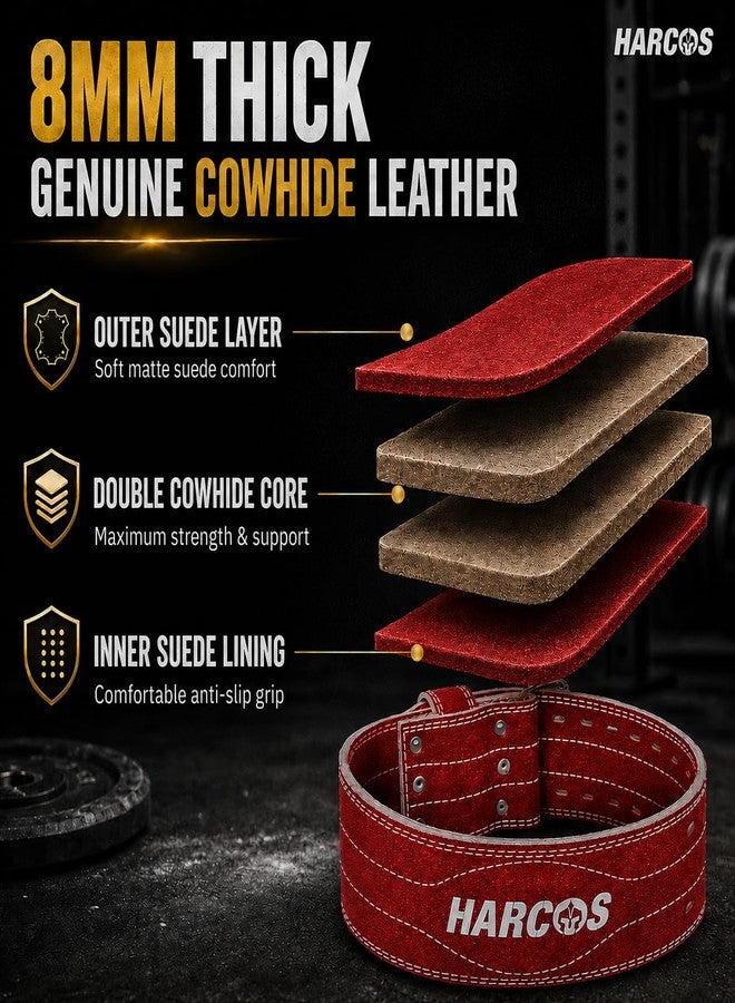 Harcos Genuine Leather Unbreakble, non tearable Gym Belt for Men & Women Workout Deadlift Belt for Gym Suede Powerlifting Weight Lifting for Heavy Workout gym belt | Professional Heavy Weight Lifting Original Leather (Maroon, Large) - Image 5