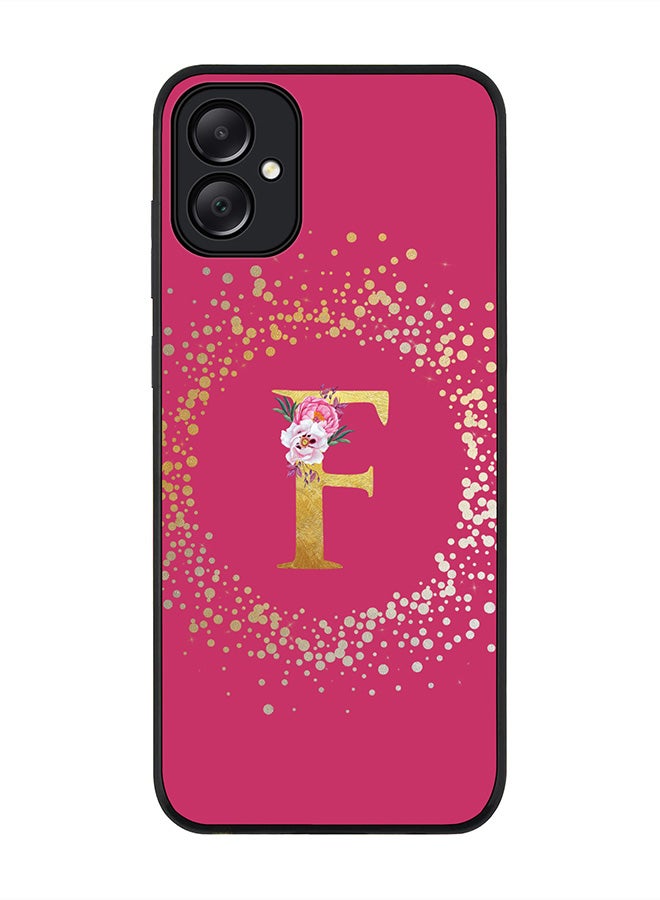Stylizedd Rugged Black edge case for Samsung Galaxy A05 Case Cover- Custom Monogram Initial Letter Floral Pattern Alphabet- F (Deep Pink rose) - Image 1