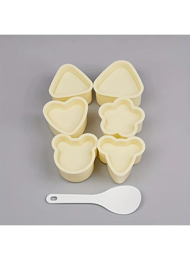 6pcs Yellow Rice Ball Mold Set With 1pc Rice Spoon For DIY Sushi Onigiri - Image 1