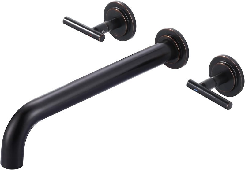 WOWOW Wall Mount Tub Filler: Oil Rubbed Bronze Bathtub Faucet Long Spout Reach, Bath Tub Filler Faucet 2 Handle Wall Mounted Bathtub Faucets with Brass Rough in Valve Included Wall Mounted Tub Faucet - Image 1