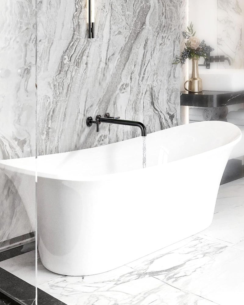 WOWOW Wall Mount Tub Filler: Oil Rubbed Bronze Bathtub Faucet Long Spout Reach, Bath Tub Filler Faucet 2 Handle Wall Mounted Bathtub Faucets with Brass Rough in Valve Included Wall Mounted Tub Faucet - Image 2