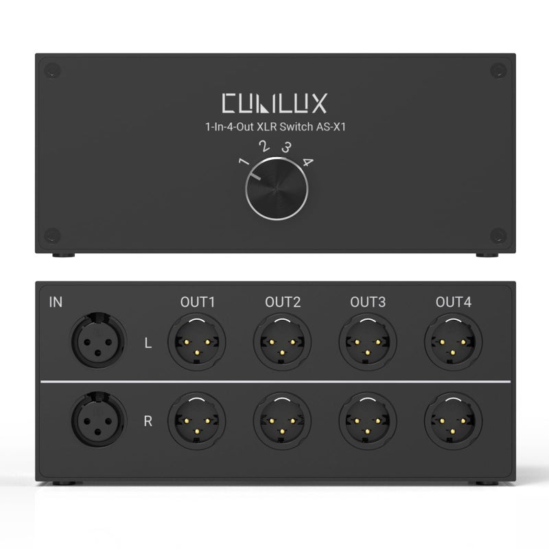 Cubilux ASX1 1In4Out Stereo XLR Audio Selector Passive 1Female to 4Male Balanced XLR Source Switcher Box - Image 2