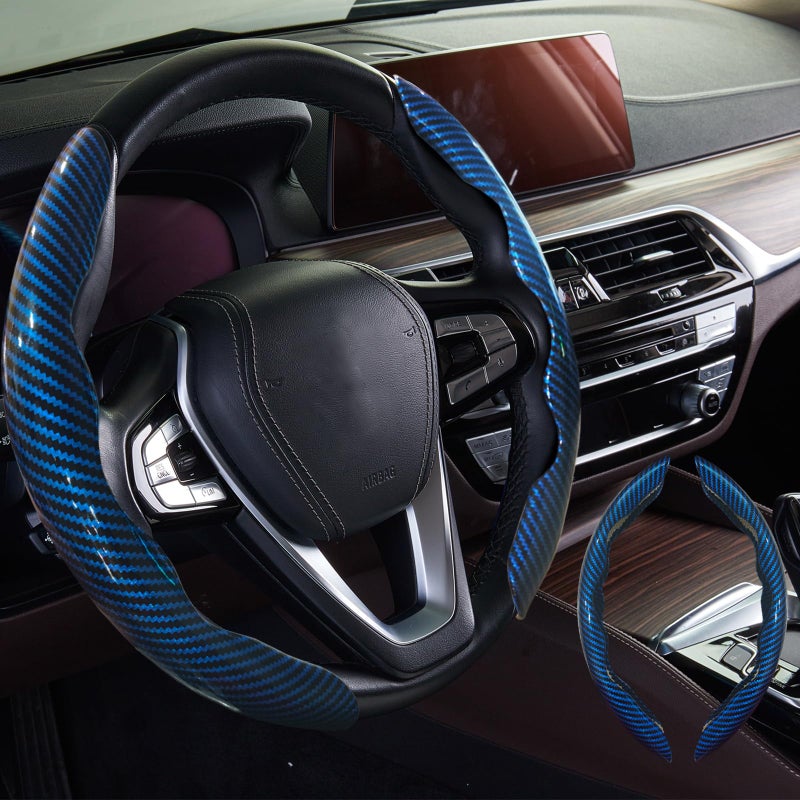 WOCOCN 2pcs Car Steering Wheel CoverAntiSkid Carbon Fiber Steering Wheel Protector for Men WomenMultiple Color OptionsUniversal for Most Car Interiors Accessories Bright Bule