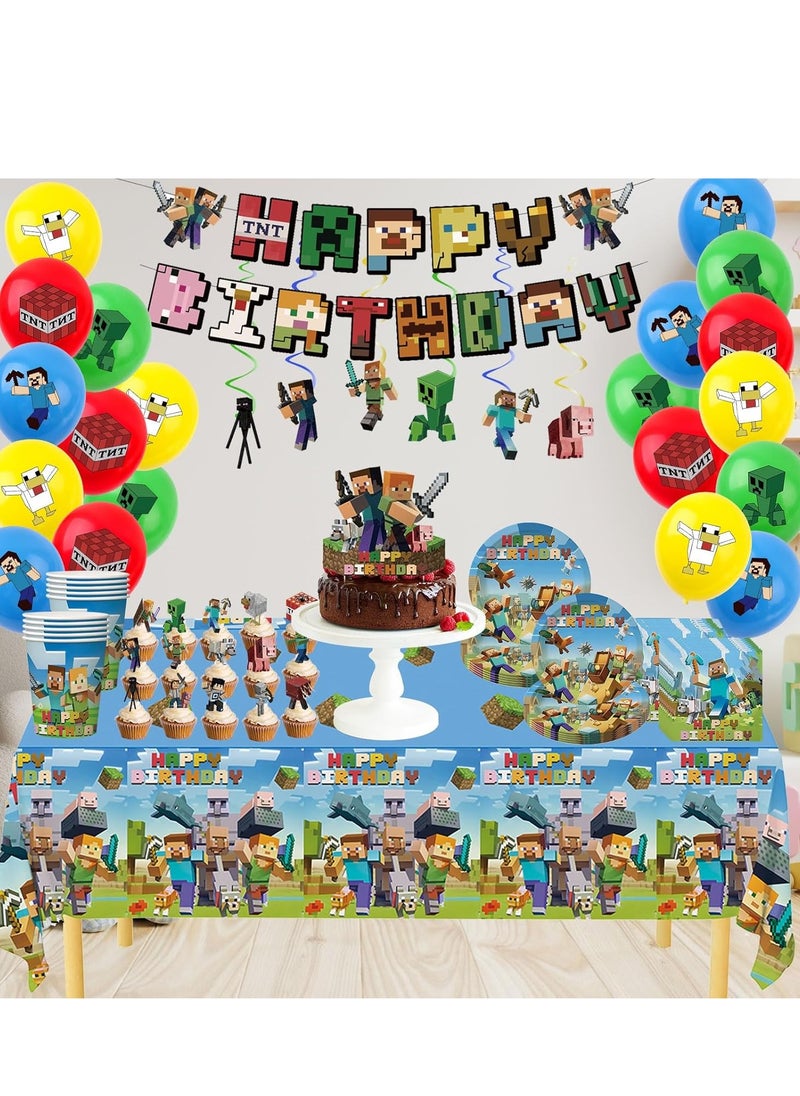 xppier - Minecraft Birthday Party Kit for Kids for 10 People, Complete Tableware Set, Minecraft Party Decorations - Image 1
