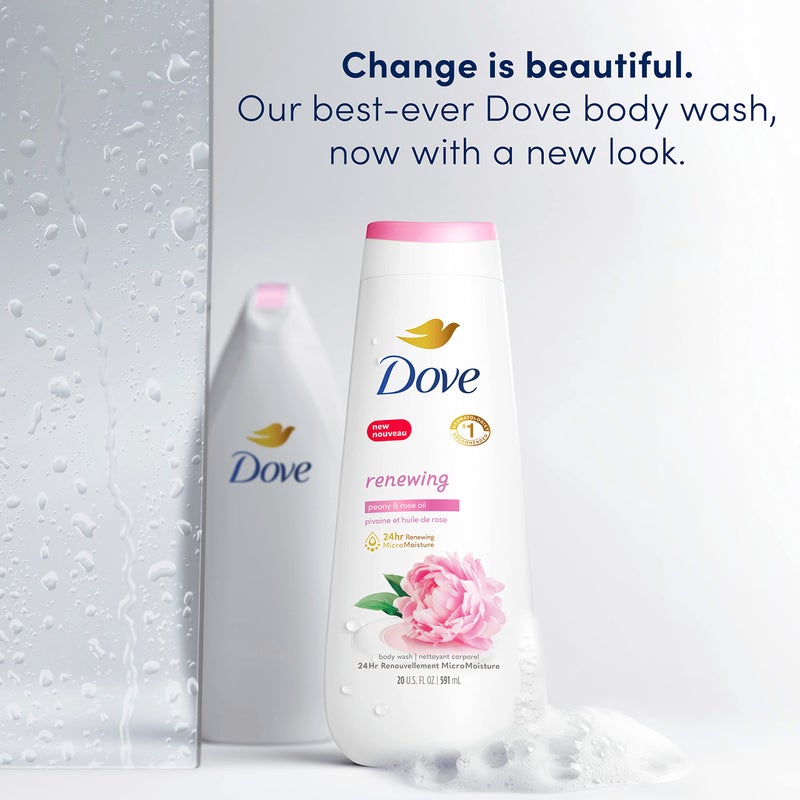 Dove غسول الجسم دوف رينيو مع زيت الورد والبيوني مرطب للبشرة خالٍ من الكبريتات وخالٍ من البارابين لنعومة تدوم 24 ساعة 20 أونصة 4 عبوات - Image 2