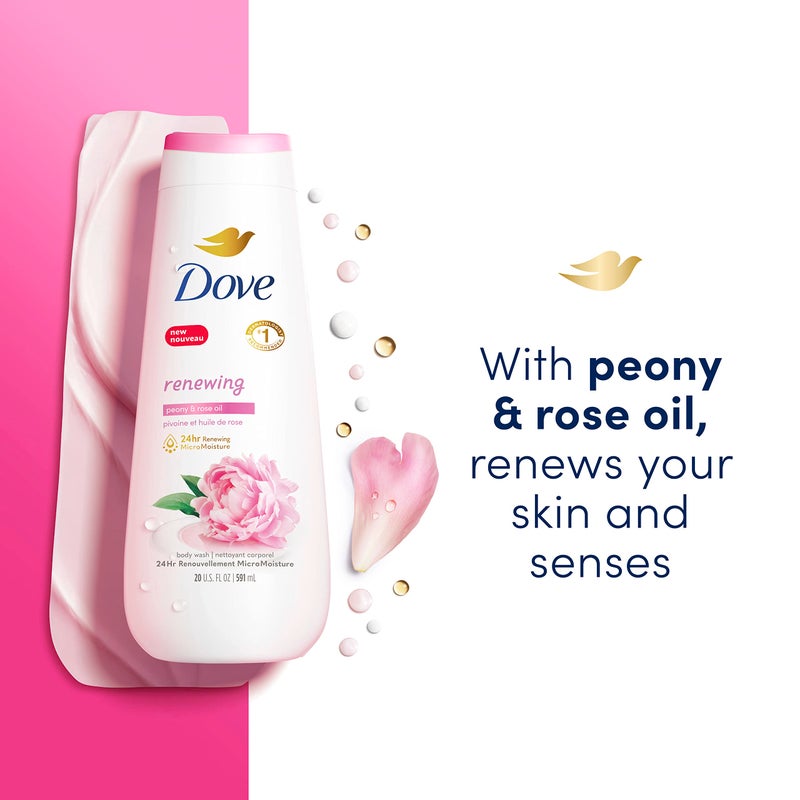 Dove غسول الجسم دوف رينيو مع زيت الورد والبيوني مرطب للبشرة خالٍ من الكبريتات وخالٍ من البارابين لنعومة تدوم 24 ساعة 20 أونصة 4 عبوات - Image 3