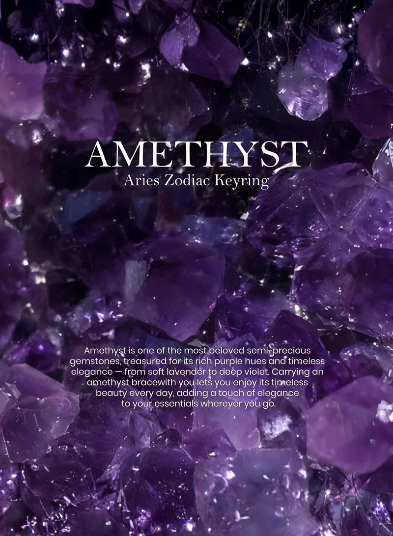 British Fossils ميدالية مفاتيح الأبراج برج الحمل بالأميثيست