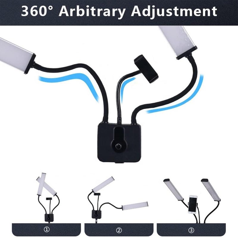NEELABIL Flexible Double Arms LED Video Light with Flexible Phone Holders 1.6M/63in Metal Light Stand for Live Streaming Vlogging Wedding Portrait - Image 3