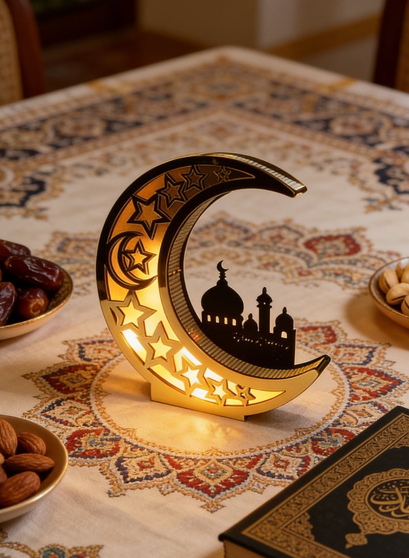 Yoawllty Ramadan Decorations Moon Lamp, Ramadan Decorations Wooden LED Lights Moon Desktop Ornaments for Muslims Home Table Decoration - Image 3