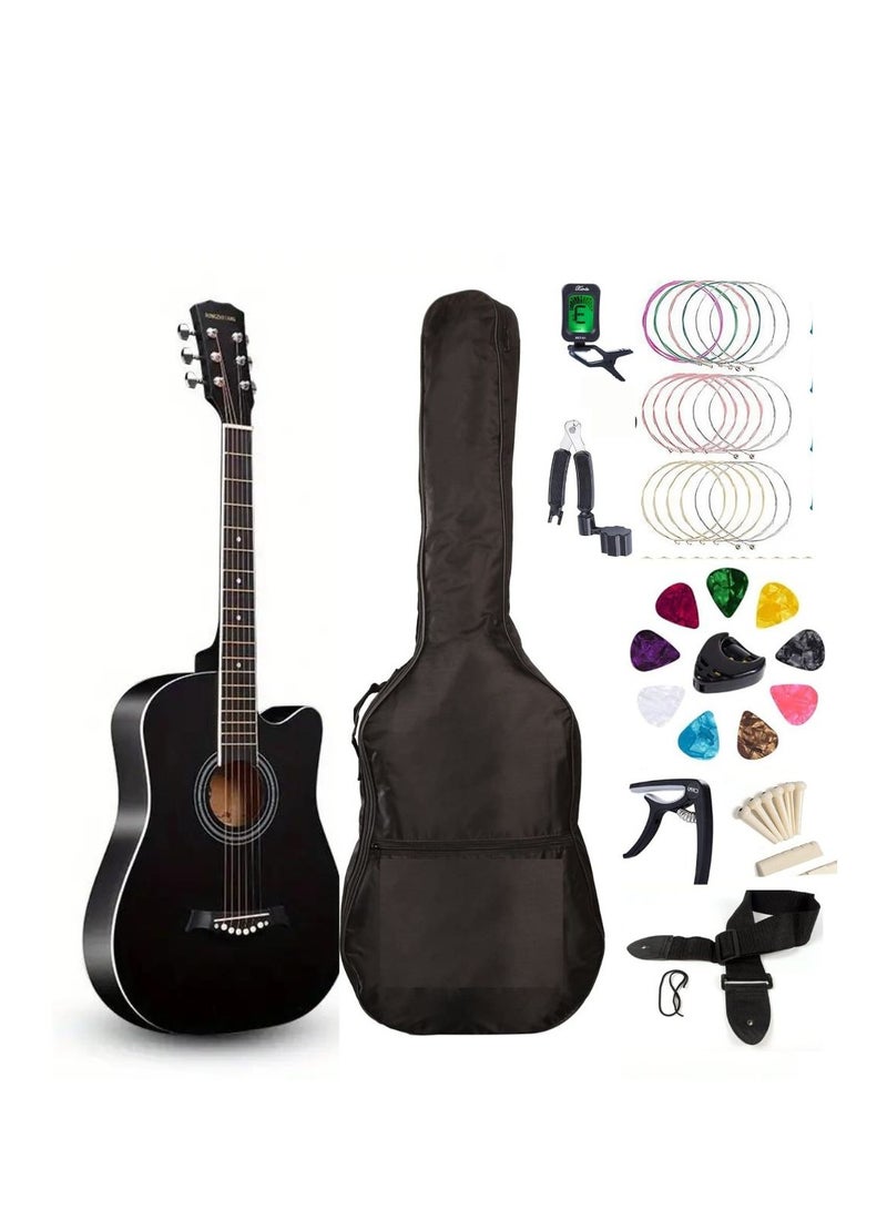 Megarya عزف بأناقة: مجموعة ميغاريا للغيتار الصوتي للمبتدئين (أسود) - Image 1