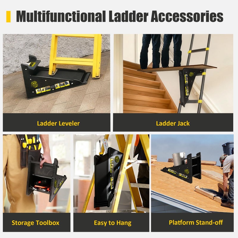 Mogseek Stable Platform Ladder Leveler - Ladder Levelers for Extension Ladders with Storage for Uneven Surfaces (Black, Upgraded Heavy-Duty Plastic) - Image 4