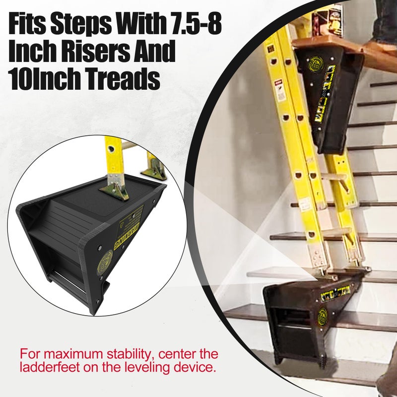 Mogseek Stable Platform Ladder Leveler - Ladder Levelers for Extension Ladders with Storage for Uneven Surfaces (Black, Upgraded Heavy-Duty Plastic) - Image 2