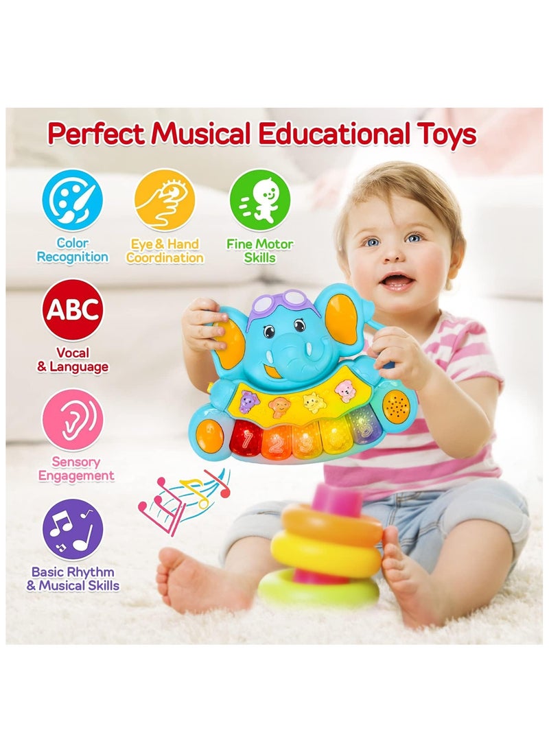 Educational Baby Musical Toys - Light Up Baby Toys Piano Keyboard - Toddler Piano with 5 Numbered Keys - Plays Songs and Music Memory Game Smart Baby Elephant Piano  - Image 2