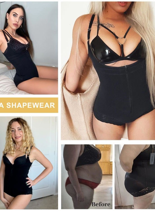 SHAPERX Shapewear for Women Tummy Control Fajas Colombianas Body Shaper Zipper Open Bust Bodysuit,AE-SZ7200-Black-S - Image 5