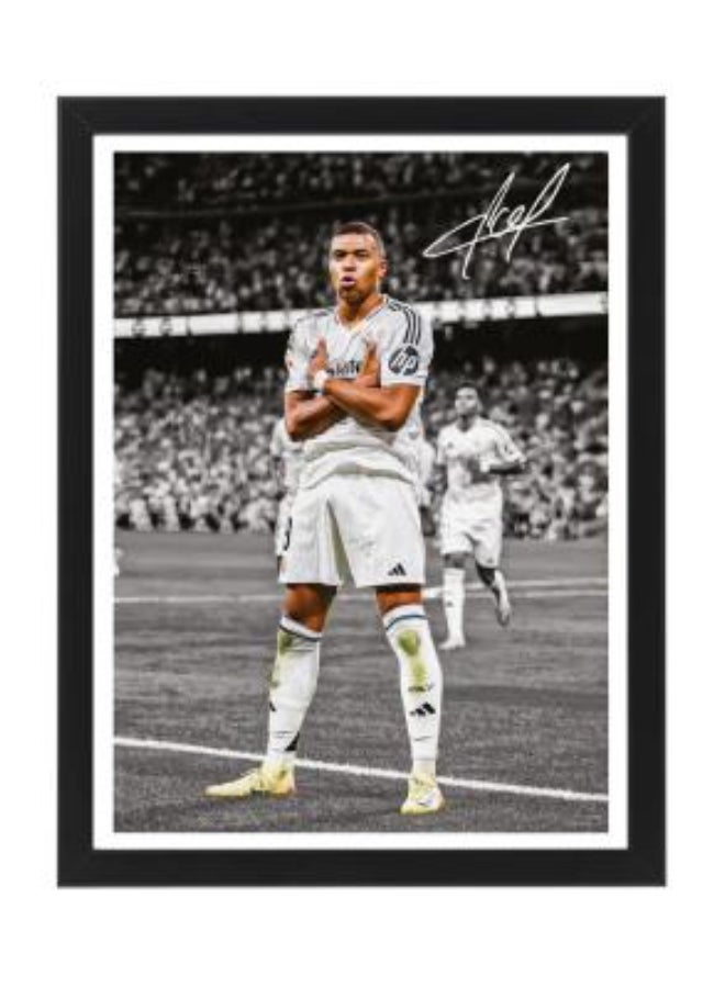 Boomah Accessories كيليان مبابي ريال مدريد توقيع مطبوع - ملصق مؤطر 30x40 سم - تذكارات كرة القدم، مجموعة كرة القدم، هدية للمشجعين، غرفة الرجال