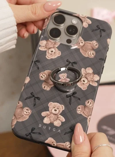 BURGA Phone Case Compatible with iPhone 15 PRO MAX Mobile Phone Case Hybrid 2 Layer Hard Shell Silicone Protective Case Luxury Premium Scratch-Resistant BFF Cute Teddy Bears
