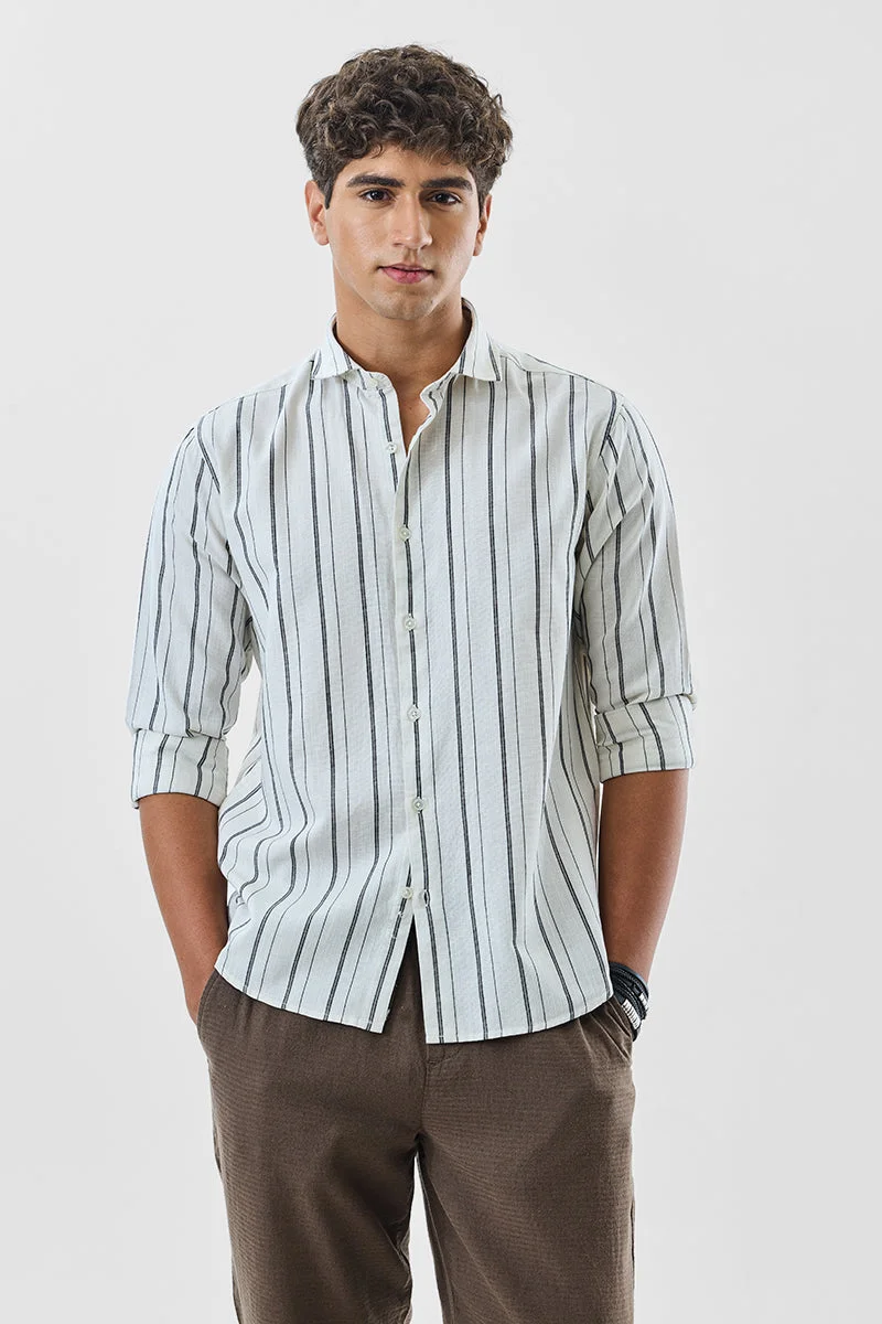 SNITCH Regular Fit Stripes Linen Blend Shirt