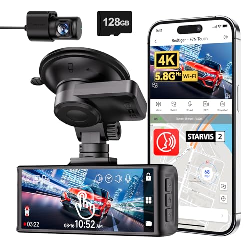 REDTIGER F7NT 4K Dual Channel Dash Cam, STARVIS 2 Sensor, 3.18" Touch Screen, Built-in 5GHz WiFi & GPS, Voice Control, Night View, WDR, Loop Recording, Parking Mode, 128GB Card Included - Image 1