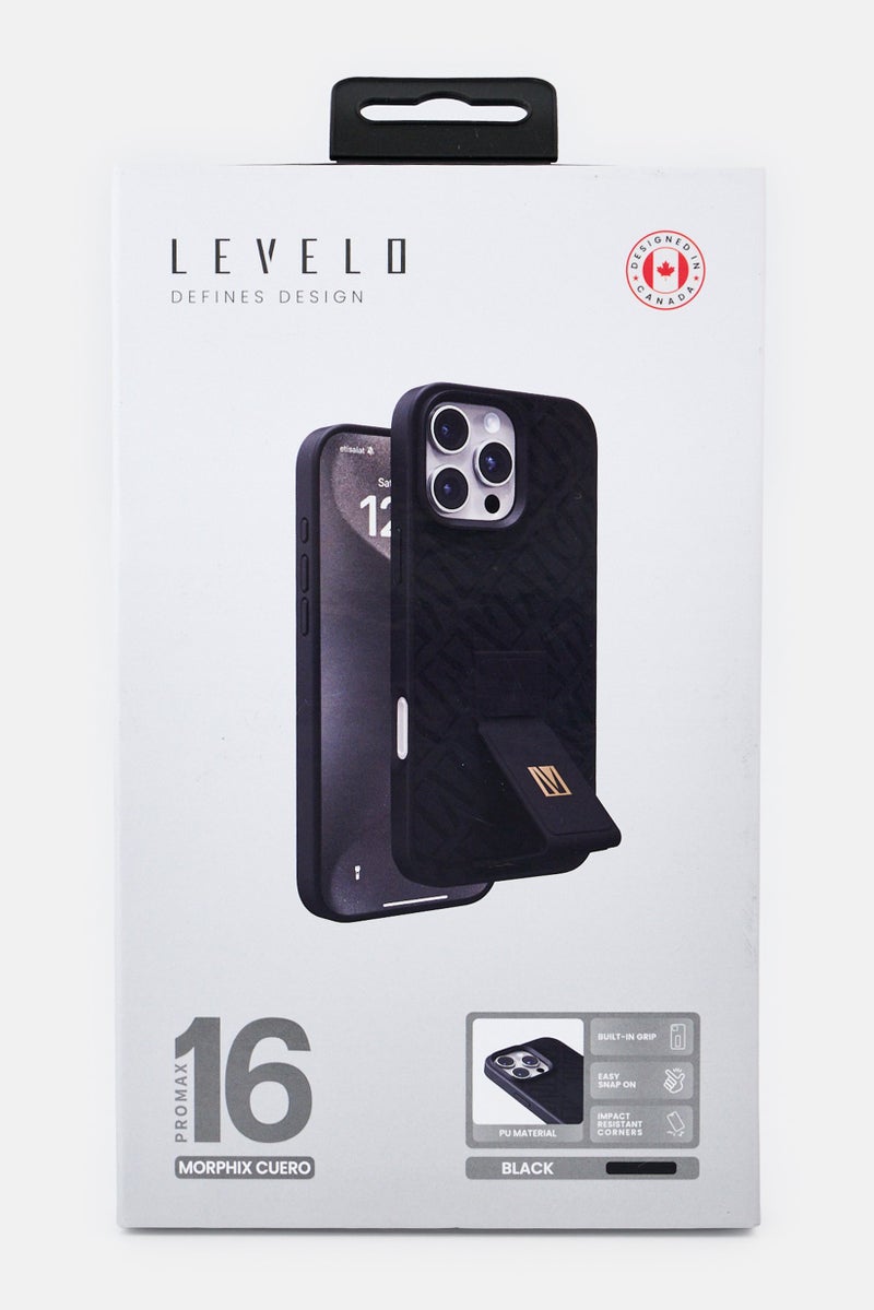 LEVELO حافظة واقية لآيفون 16 برو ماكس مورفيكس كويرو جريب ستاند، سوداء - Image 2
