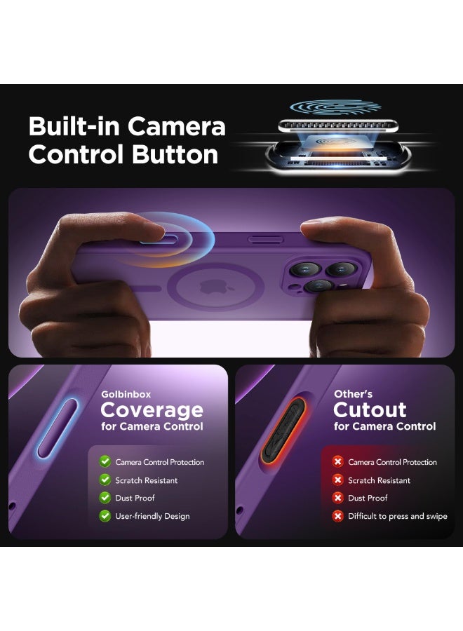 جولبينبوكس جراب مغناطيسي لهاتف iPhone 16 Pro Max مع زر للتحكم في الكاميرا، متوافق مع MagSafe، [حماية كاملة للكاميرا] [واقي شاشة للخصوصية] غطاء هاتف شفاف غير لامع لهاتف iPhone 16 ProMax (أرجواني غامق) - Image 3