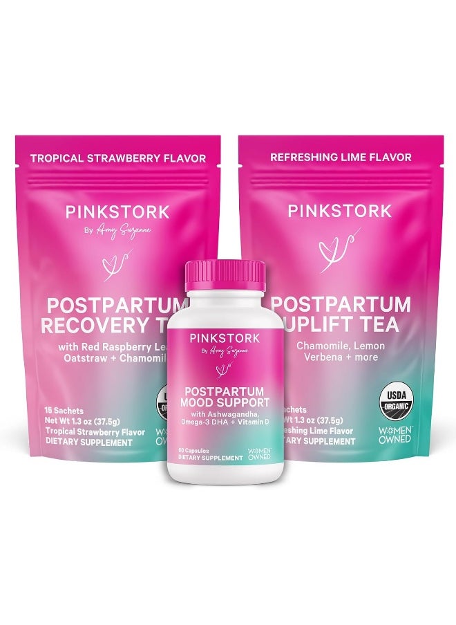 Pink Stork Postpartum Bundle: Postpartum Reset, Uplift Tea, Recovery Tea  - Image 1