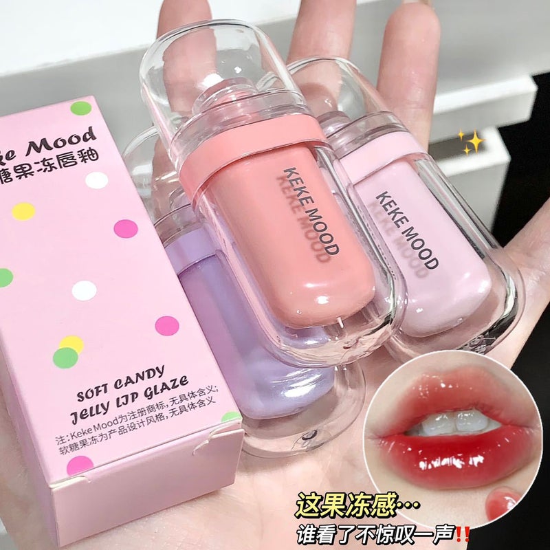 Kekemood Gummy Jelly Lip Glaze Water Gloss Crystal Color Long-Lasting Moisturizing Pouty Lips Student Party Lipstick - Image 2