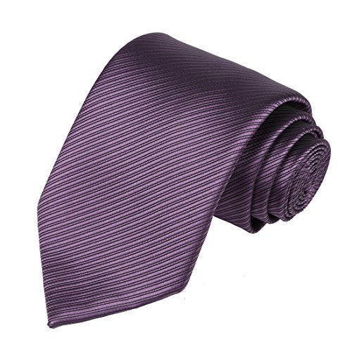 KissTies Plum Tie Set Purple Necktie Solid Striped Ties + Pocket Square - Image 2