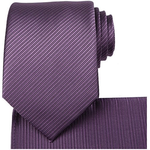 KissTies Plum Tie Set Purple Necktie Solid Striped Ties + Pocket Square - Image 1