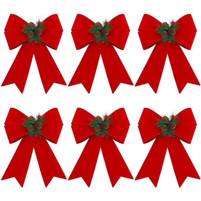 6 PACK CHRISTMAS WREATH BOW 9 X 12 INCHES RED BOWS CHRISTMAS TREE BOWS XMAS BOWS DECORATION FOR INDOOR AND OUTDOOR REDGREEN