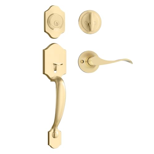 Haidms Gold Front Door Handle and Deadbolt Set, Front Door Lock Set, Gold Entry Door Locksets with Deadbolt Single Cylinder, Exterior Door Handle with Reversible Handle Lever - Image 1
