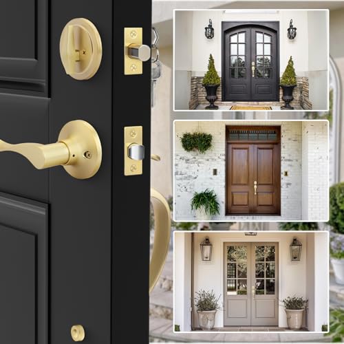 Haidms Gold Front Door Handle and Deadbolt Set, Front Door Lock Set, Gold Entry Door Locksets with Deadbolt Single Cylinder, Exterior Door Handle with Reversible Handle Lever - Image 5