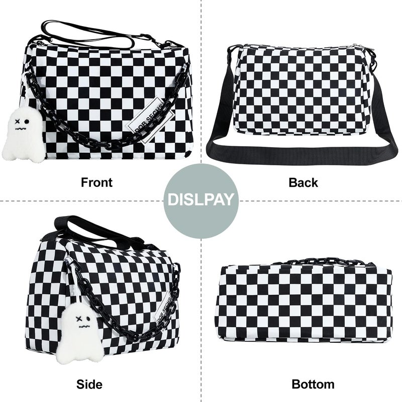 DOB SECHS Crossbody Purse Bag for Women Small Shoulder Hobo Bag Messenger Bag with Kawaii Pins and Pendent (Checkered - L) - Image 5