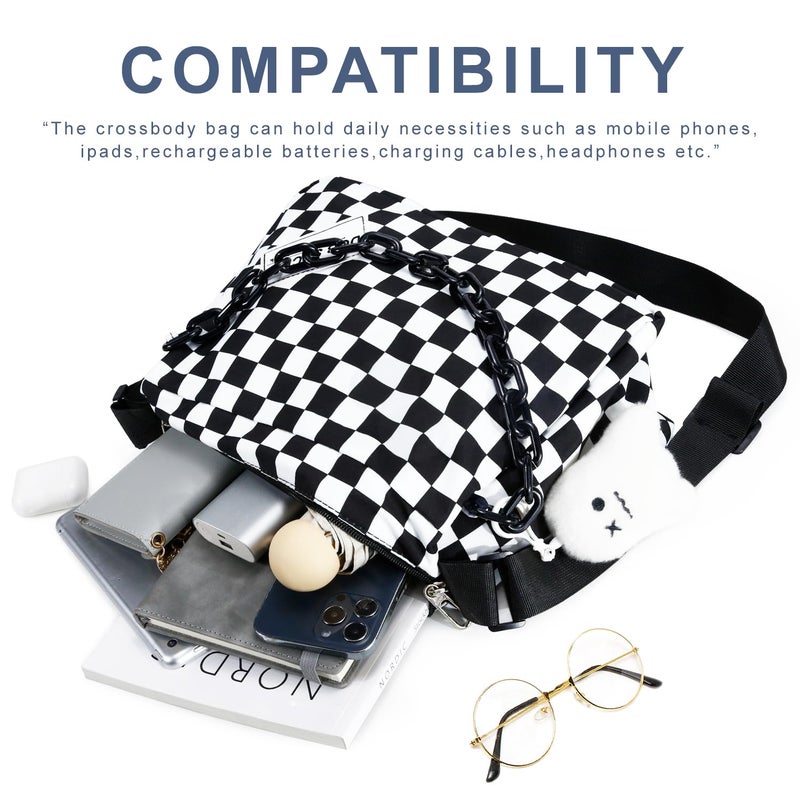 DOB SECHS Crossbody Purse Bag for Women Small Shoulder Hobo Bag Messenger Bag with Kawaii Pins and Pendent (Checkered - L) - Image 4