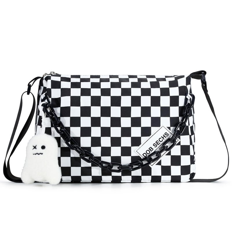DOB SECHS Crossbody Purse Bag for Women Small Shoulder Hobo Bag Messenger Bag with Kawaii Pins and Pendent (Checkered - L) - Image 1