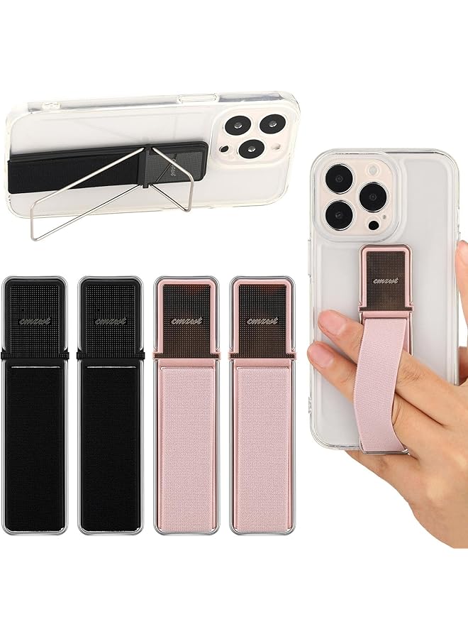 إيروريكس حامل هاتف 4 قطع حزام تلسكوبي للهاتف مع حامل مرن لثقب الإصبع وحزام يد وحلقة لاصقة لقبضة الهاتف مع حامل متوافق مع معظم الهواتف الذكية باللون الأسود والذهبي الوردي - Image 1