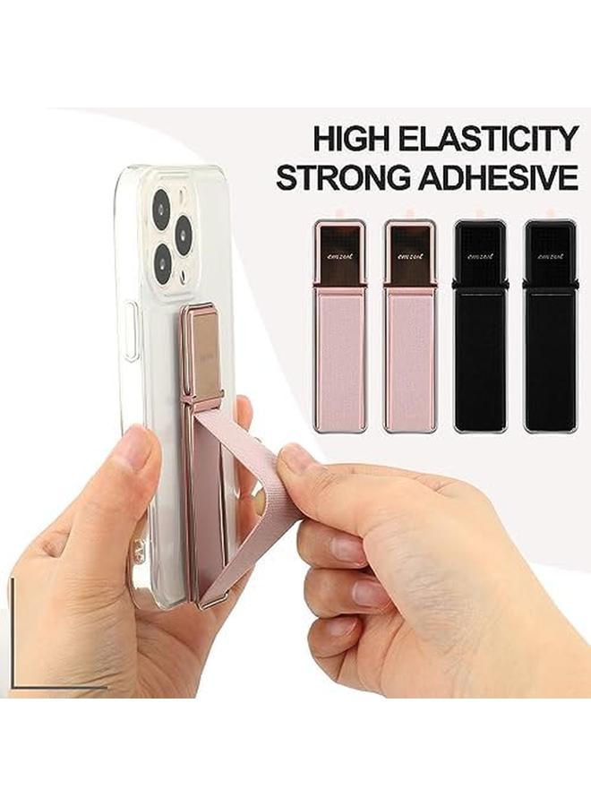 إيروريكس حامل هاتف 4 قطع حزام تلسكوبي للهاتف مع حامل مرن لثقب الإصبع وحزام يد وحلقة لاصقة لقبضة الهاتف مع حامل متوافق مع معظم الهواتف الذكية باللون الأسود والذهبي الوردي - Image 2