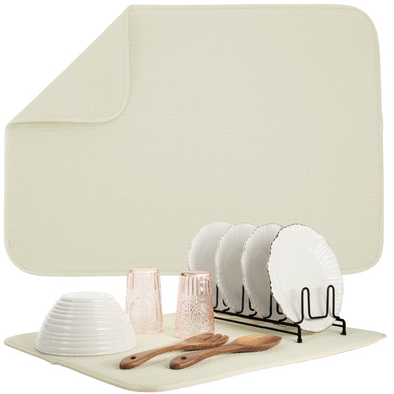 S&T Inc. Dish Drying Mat Xl  18  X 24   Absorbent Microfiber Kitchen Counter Mat  Drying Pad For Dishes  Utensils  Pots And Pans  Extra Large  Diamond Texture  Cream - Image 1