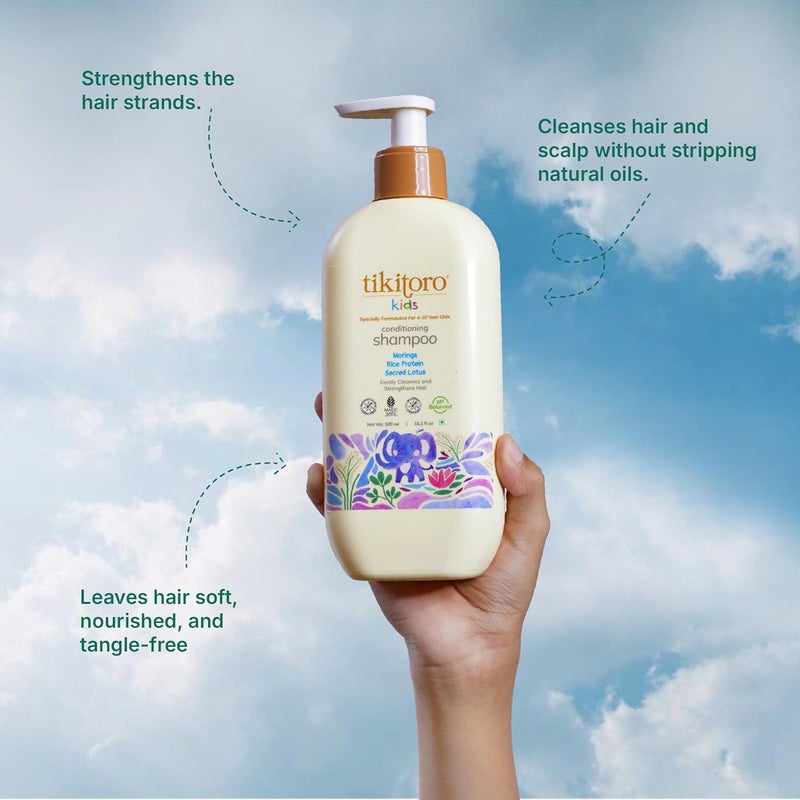 Tikitoro Tikitoro Kids Conditioning Shampoo for 410 years pH 55 AllergenFree Moringa Rice Protein Sacred Lotus Extract No Parabens or Sulfates 100 Vegan 300ml x 1  - Image 3