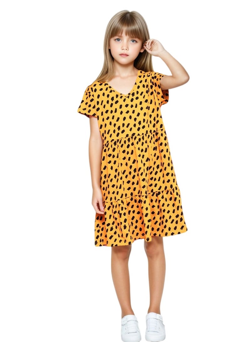 WiNi BEE Summer Dress for Teen Girls Short Sleeve V-Neck Children Dresses Girls 12Yrs Print Ruffle Children's Clothing 8 10 12 Years  - Image 4