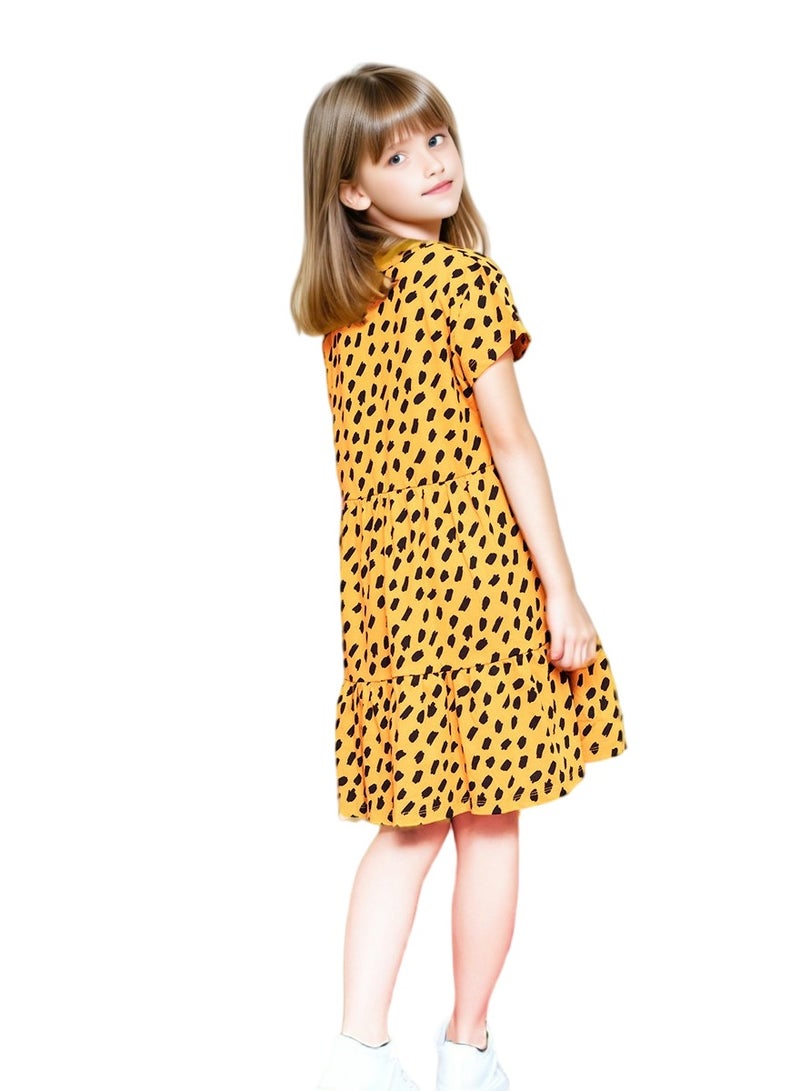 WiNi BEE Summer Dress for Teen Girls Short Sleeve V-Neck Children Dresses Girls 12Yrs Print Ruffle Children's Clothing 8 10 12 Years  - Image 5