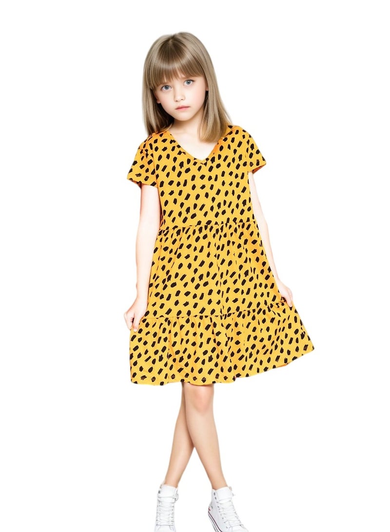 WiNi BEE Summer Dress for Teen Girls Short Sleeve V-Neck Children Dresses Girls 12Yrs Print Ruffle Children's Clothing 8 10 12 Years  - Image 3