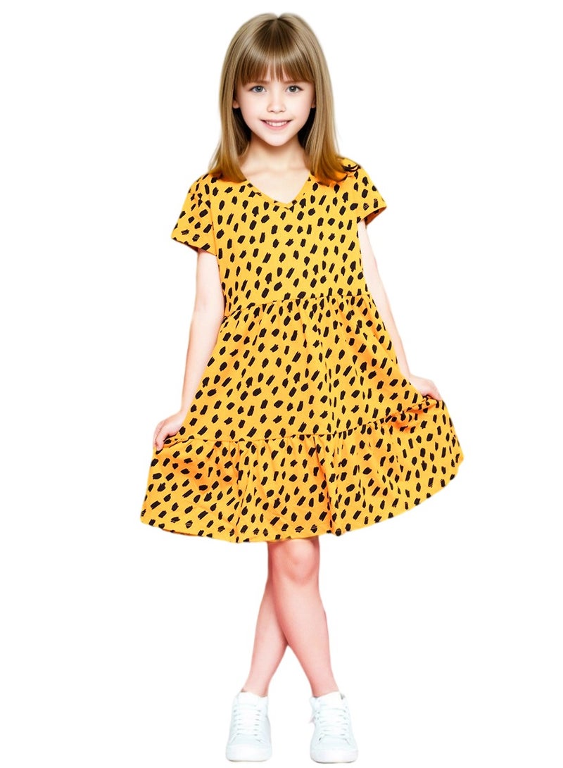 WiNi BEE Summer Dress for Teen Girls Short Sleeve V-Neck Children Dresses Girls 12Yrs Print Ruffle Children's Clothing 8 10 12 Years  - Image 1