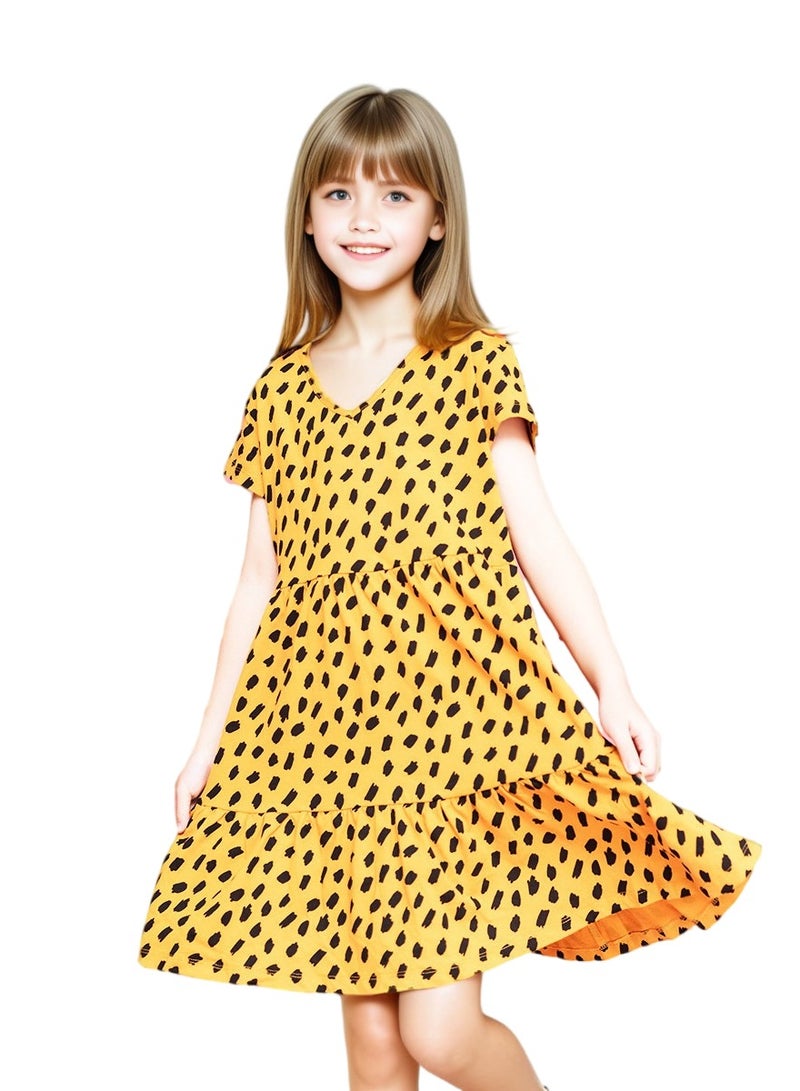 WiNi BEE Summer Dress for Teen Girls Short Sleeve V-Neck Children Dresses Girls 12Yrs Print Ruffle Children's Clothing 8 10 12 Years  - Image 2