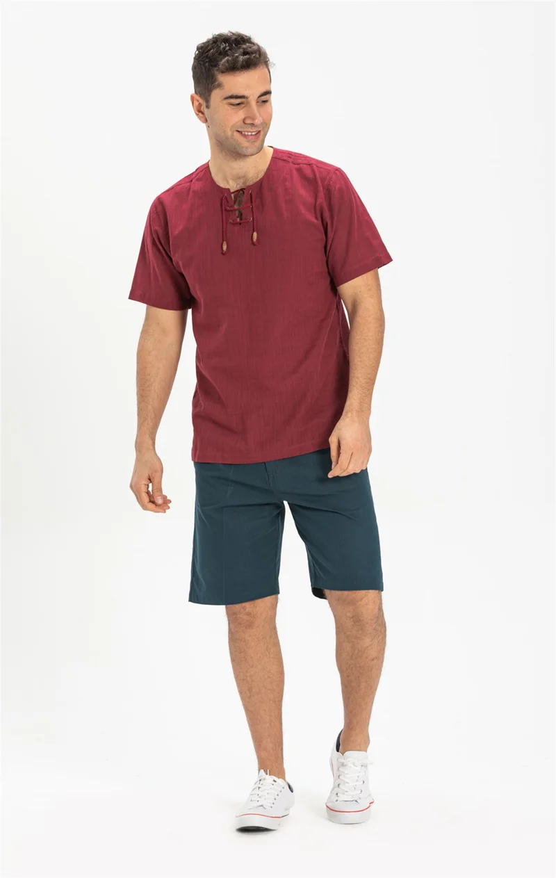 Eliş Şile Bezi Short Sleeve Şile Cloth Stapled Men's Tshirt Dark Claret Red 3068
