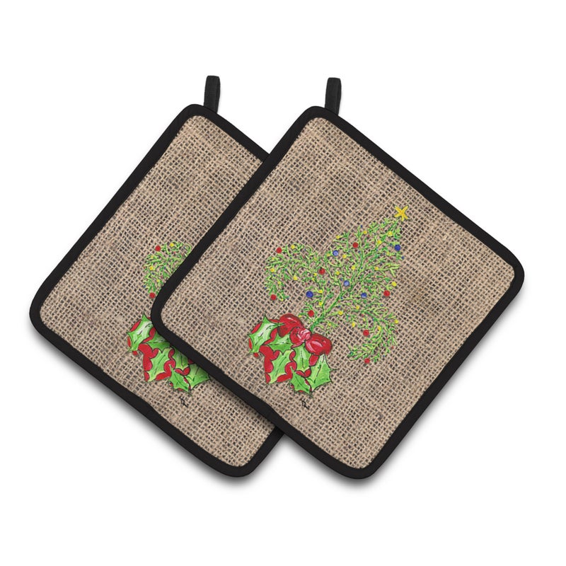 Caroline's Treasures ""Caroline's Treasures Christmas Tree Fleur De Lis Pair of Pot Holders 8745PTHD  7.5HX7.5W  Multicolor"" 
