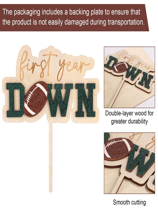 Gosknor First Year Down Wooden Cake Topper, Football 1st Birthday Cake Topper Rugby First Year Down Birthday Party Favors Sports Themed Parties Favors Wood Gifts for Baby Shower Birthday Gatherings - Image 4